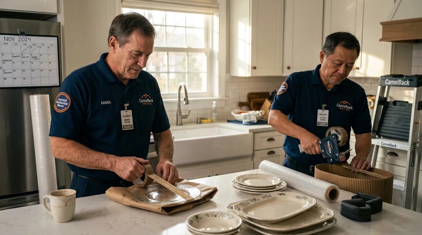 Professional crew packing kitchen dishware in South Lake Tahoe, CA